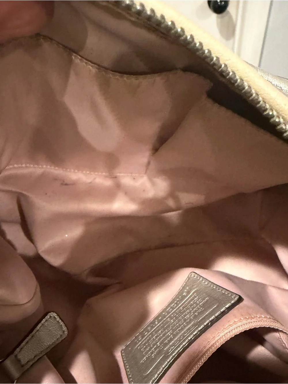 Coach Ashley Cream Leather Hobo with Metallic Trim and Dark Handles